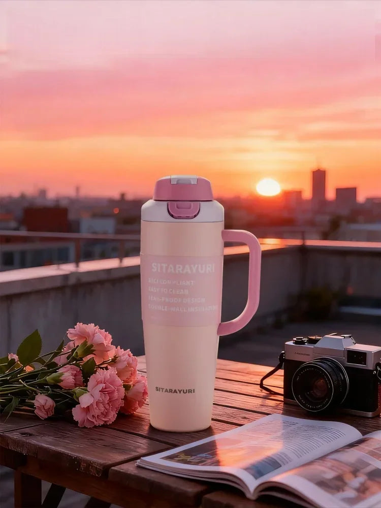 JUSTINLAU 1PC 1200ML Large Capacity Stainless Steel Insulated Cup Car Travel Outdoor Camping Coffee Beverage Water Bottle