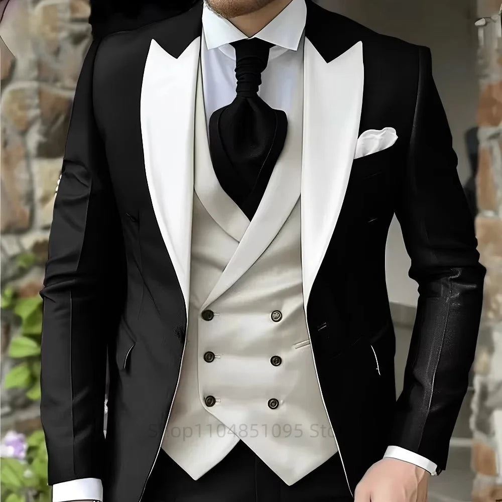 Pink Men's Elegant Peak Lapel Tuxedo 3-Piece Suit with Blazer Vest And Pants Set for Formal Business Prom Grooming