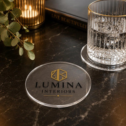 Custom Logo Clear Acrylic Round Coaster, Full Color Printed Business Drink Coaster