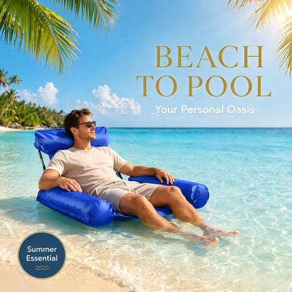 Foldable Inflatable Water Hammock Floating Chair on Water with Backrest Armrests for Adult Pool Lounging Sunbathing Relax