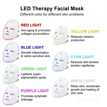 7 Colors Wireless Led Face Mask Therapy Photon USB Recharge Facial Mask For Anti Aging Skin Rejuvenation Skin Care Beauty Device