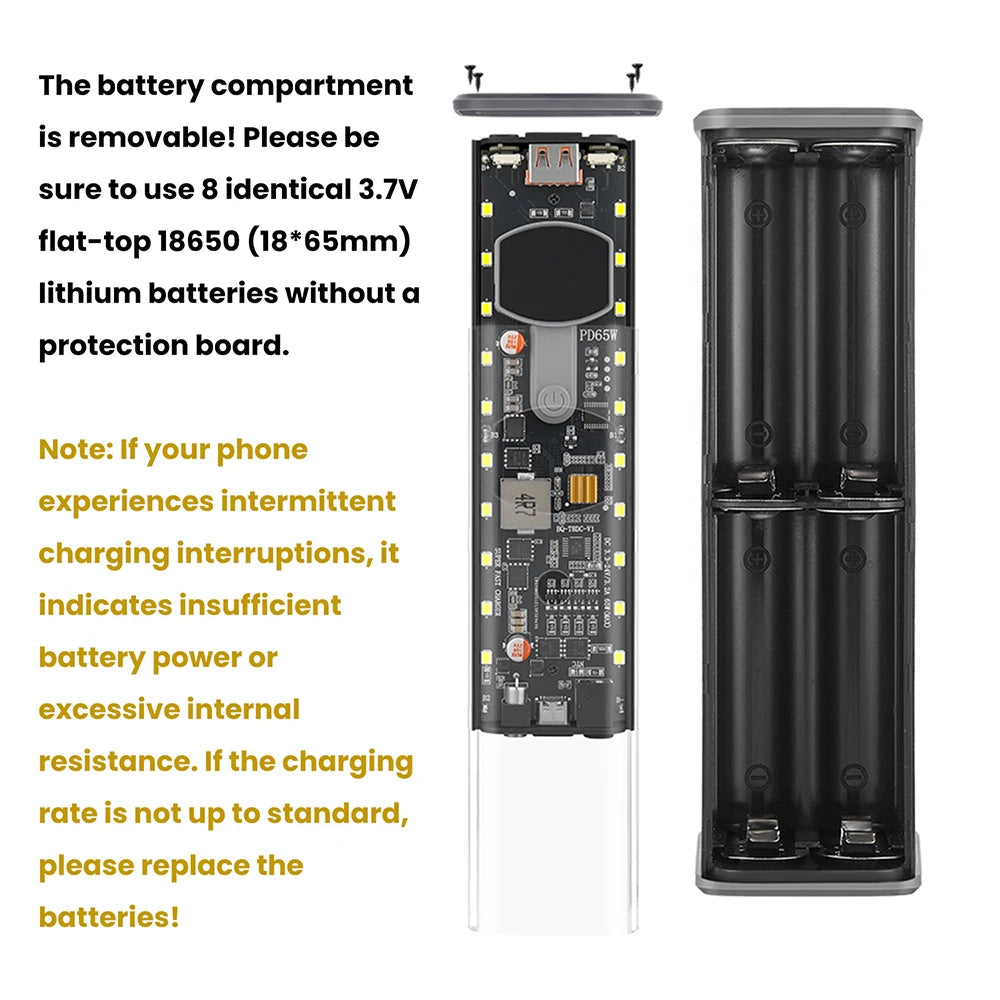 PD65W 45W Super Fast Charging DIY Power Bank Case Weld-Free 8-Cell 18650 Battery Storage Box Daul USB Type C Output