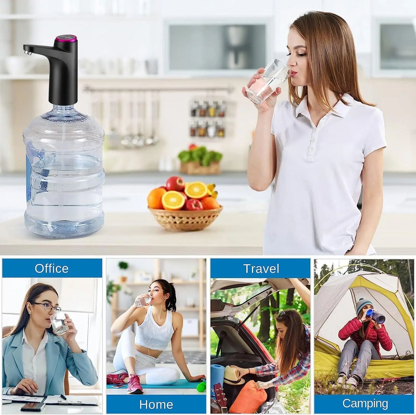 Portable USB Charging Electric Water Dispenser,2-5 Gallon Drinking Water Jug Pump for Home, Kitchen, Office, Camping Essentials
