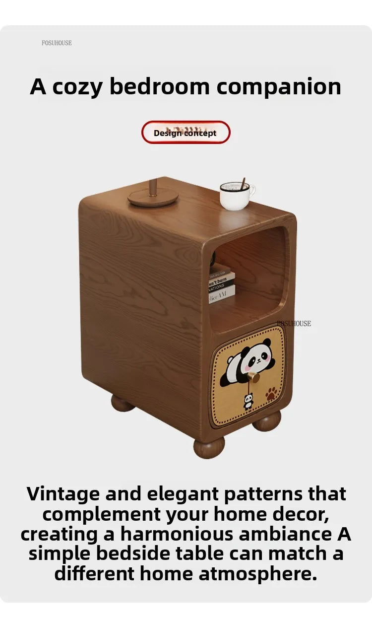 Cartoon Panda Solid Wood Children's Nightstands for Home Child's Bedside Tables Narrow Storage Cabinets for Children Furnitures