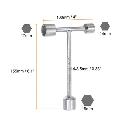 Uxcell T Handle Bicycle 3 Way Wrench 8mm 9mm 10mm 12mm 14mm 17mm 19mm Socket Spanner for Cycling Repair Wrenches Hand Tools