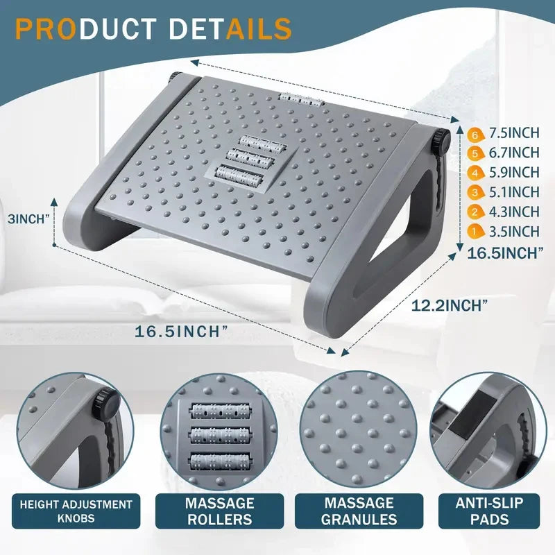 Ergonomic Adjustable Foot Rest for Under Desk, Portable Foot Stool for Office and Home, Comfortable Support for Desk Work
