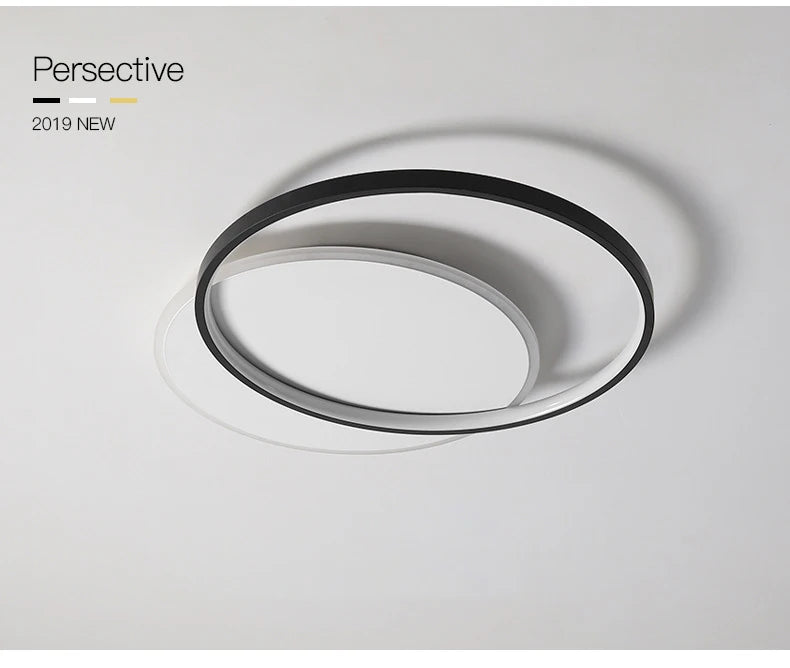 Modern Minimalist Led Ceiling Lamp For Bedroom Black White Design Ring Chandelier Living Room Study Loft Smart Light Fixtures