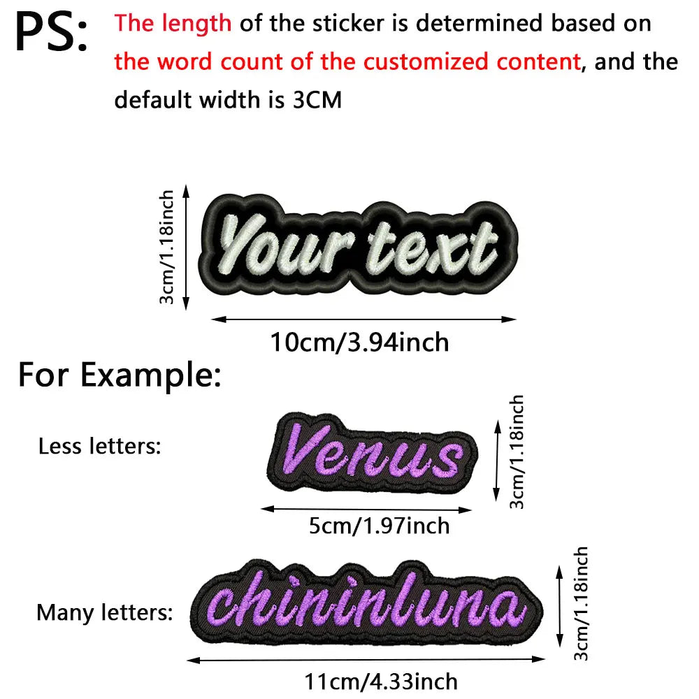 Custom Colorful Irregular Shape Embroidered Name Patch, Personalized Text Badge with Iron-On backing and Hook&Loop Backing