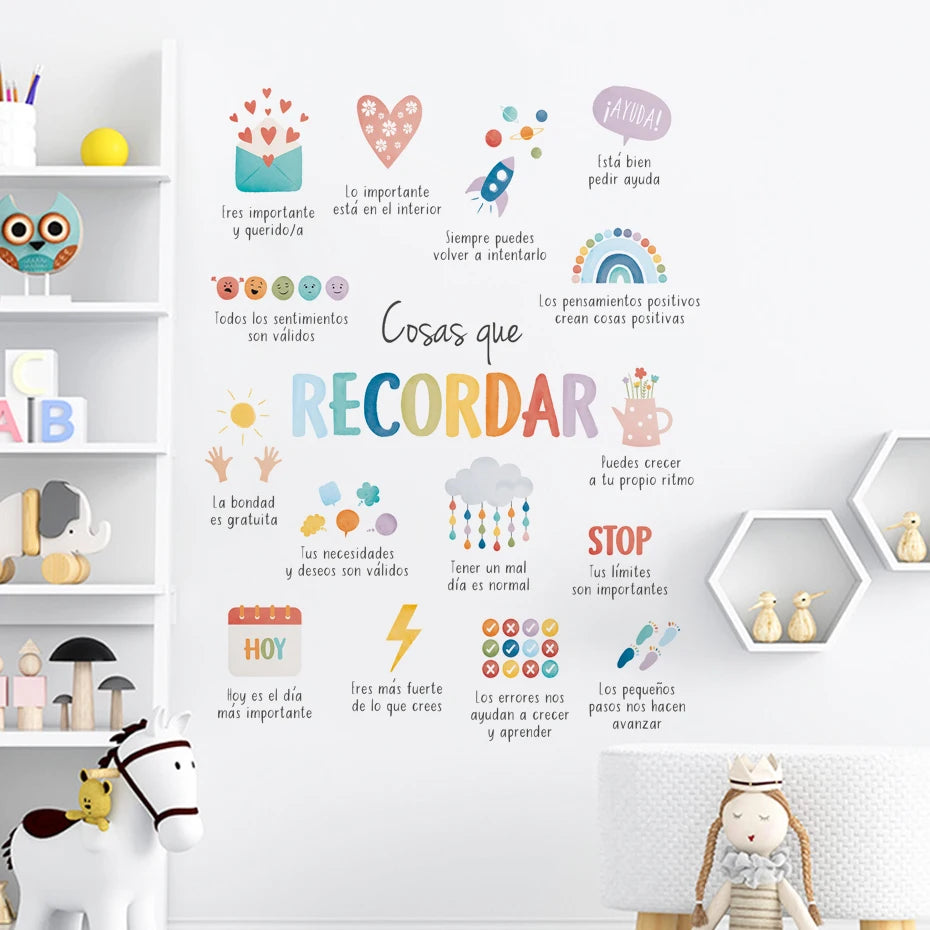 Spanish Things to Remember,Therapy Office Decor Wall Stickers for Kids Room Bedroom Nursery Home Decoration Wall Decals
