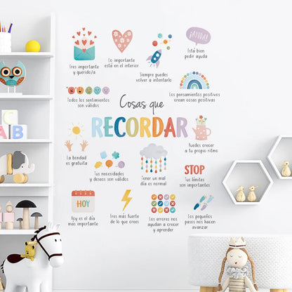 Spanish Things to Remember,Therapy Office Decor Wall Stickers for Kids Room Bedroom Nursery Home Decoration Wall Decals
