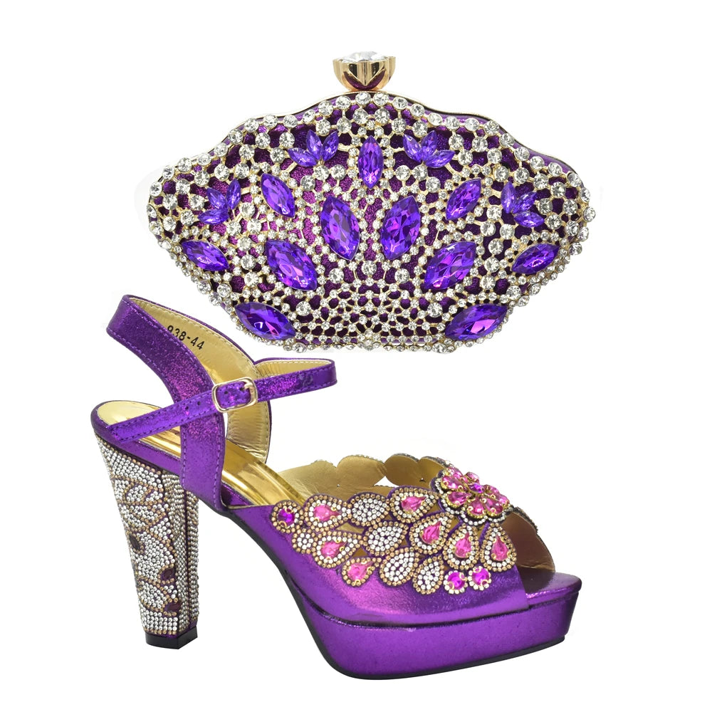 New Italian Shoes and Bags Matching Set with Rhinestone Shoes for Women 2025 Designer Luxury High Heels  Shoes for Women Elegant