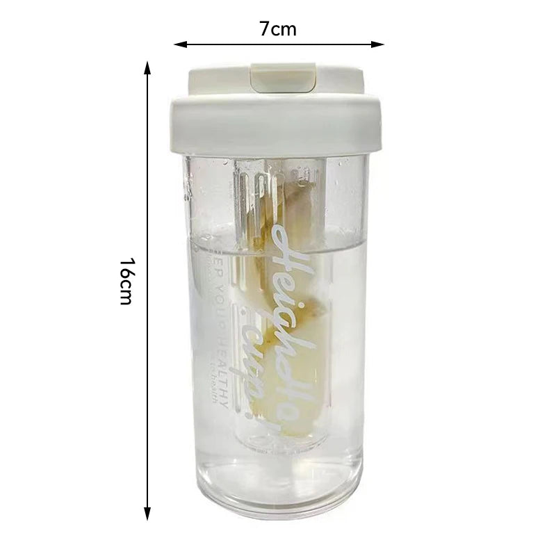 600ML Water Cup Handy Sports Water Bottle Food Grade Material Tea Partition Water Cup Female Straw Summer Portable Bottle