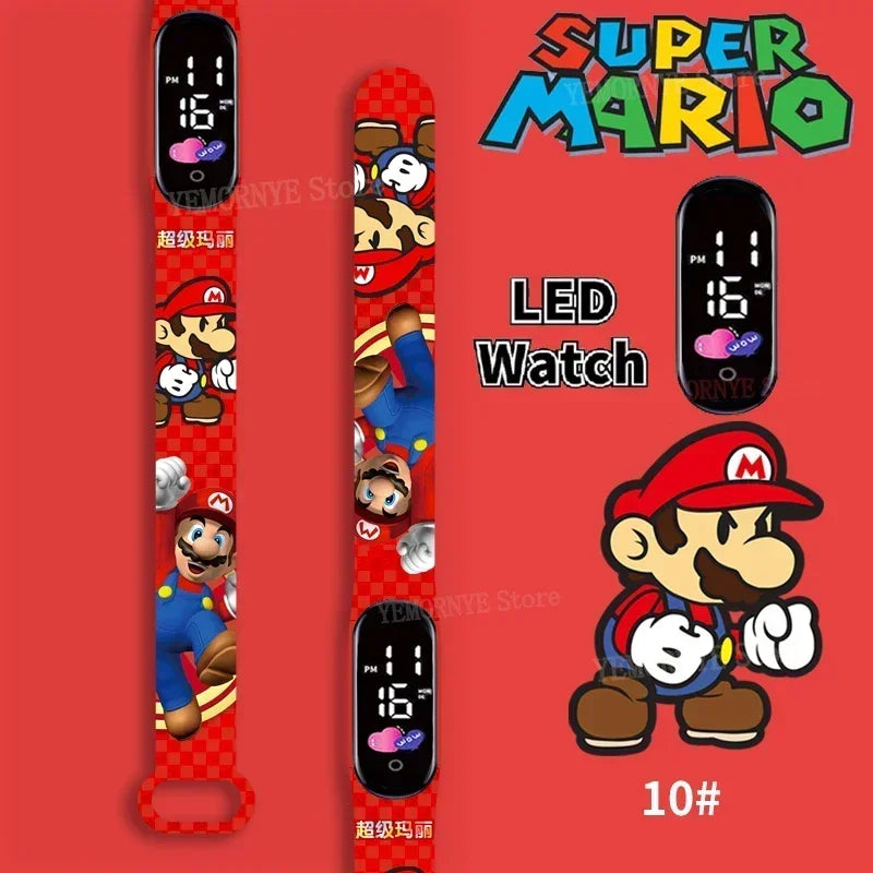 Mario Bros Children's Watches Action Figures Luigi Princess Peach Yoshi Bowser kids Sport Wristband Waterproof Digital Watch Toy