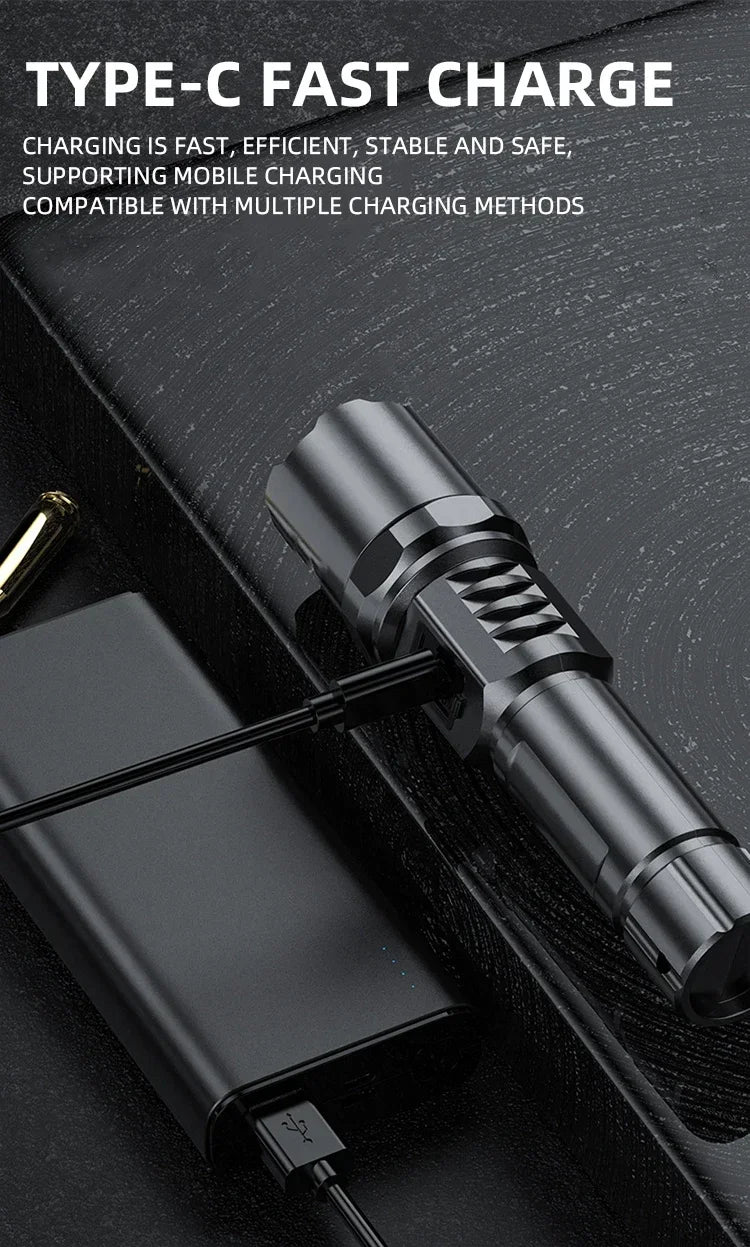 10000LM High Power LED Flashlight Long-range USB C Rechargeable Flashlight Power Display Zoom Lantern For Outdoor Camping Torch
