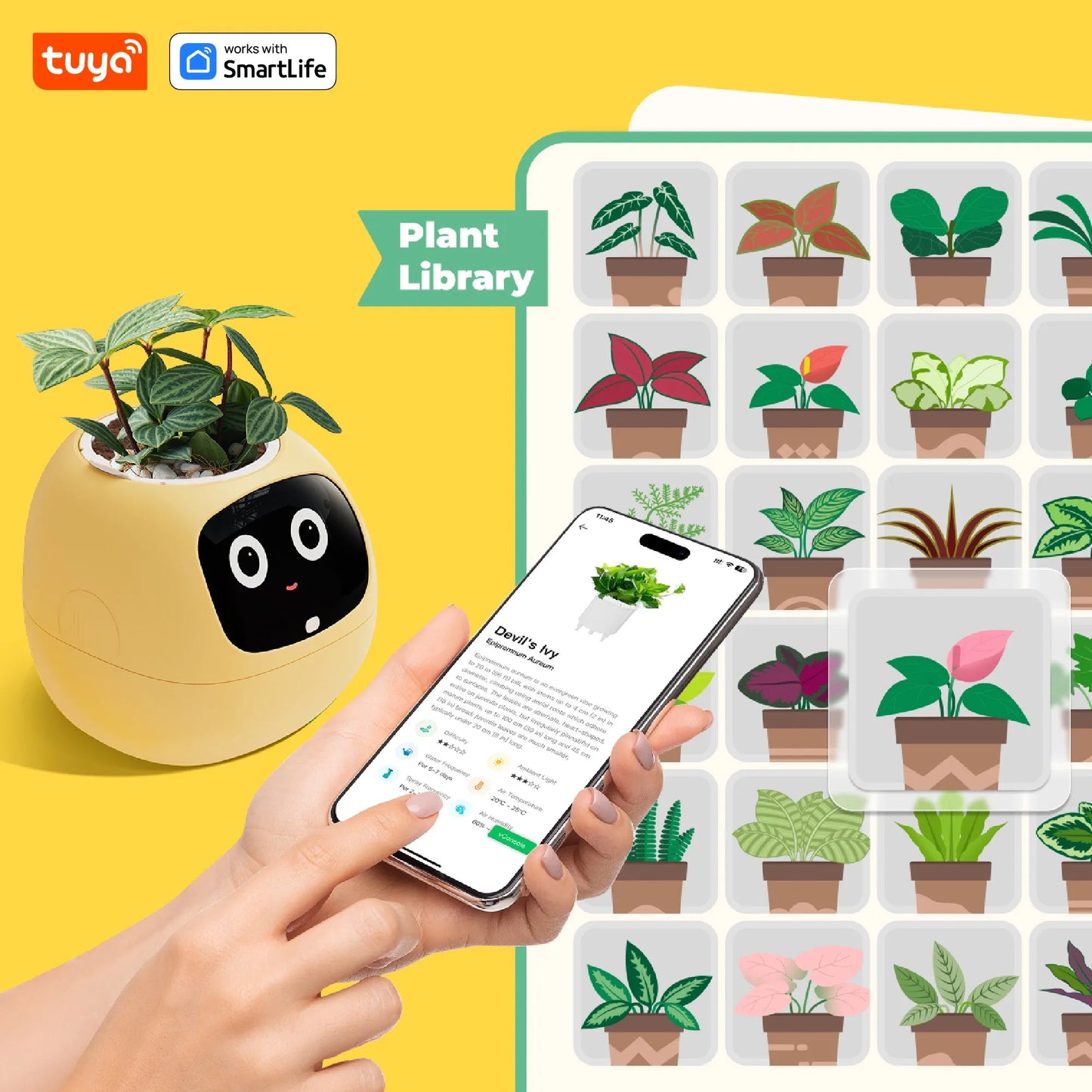 Gen1 Tuya Ivy Smart Planter,Endless Fun Over 49 Rich Expressions,7 smart sensors,AI Chips Make Raising Plants Easy and Fun