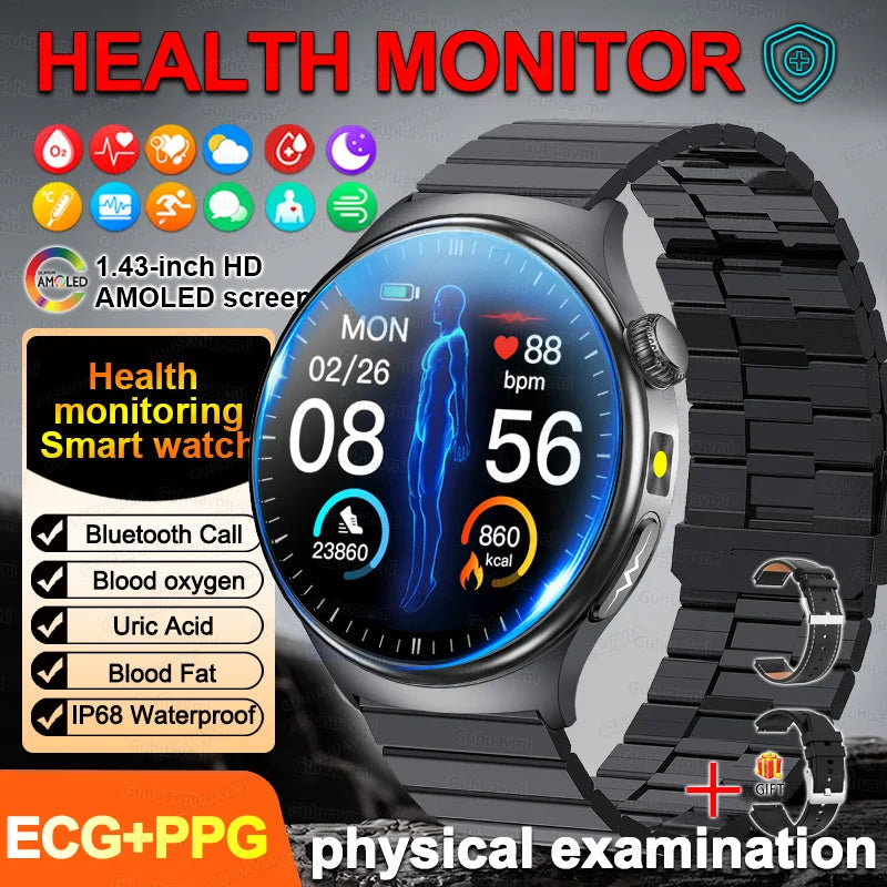 2026Nowość Zdrowie Sport EKG AI Diagnostyka Inteligentne Zegarki Męskie Tętno Ciśnienie Krwi IP68 Wodoodporne Smartwatche Dla Mężczyzn Kobiet