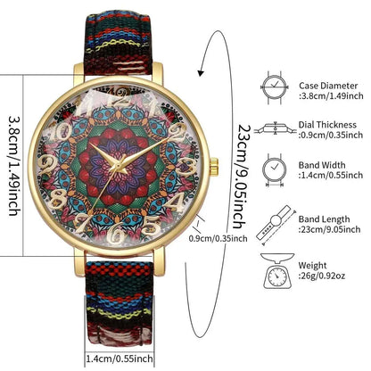 1/2/3/5PCS Fashion Women Watches Vintage Flowers Printed PU Strap Quartz Watch Reloj Mujer（Without Box）
