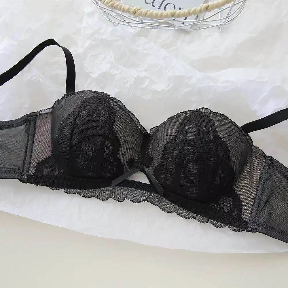 YEMOMO French Style Lace Half Cup Bra Set Wireless Push Up Boost Bust Lift Anti Sagging Elegant Comfortable Lingerie Set Ladies