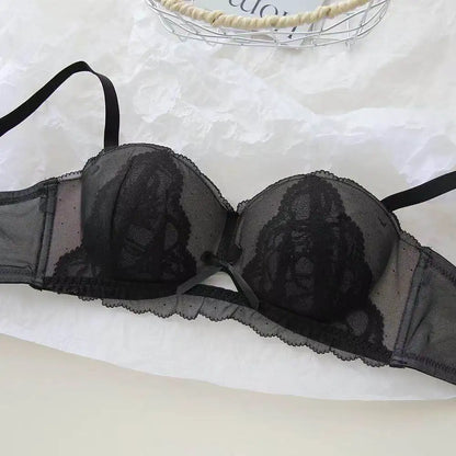YEMOMO French Style Lace Half Cup Bra Set Wireless Push Up Boost Bust Lift Anti Sagging Elegant Comfortable Lingerie Set Ladies