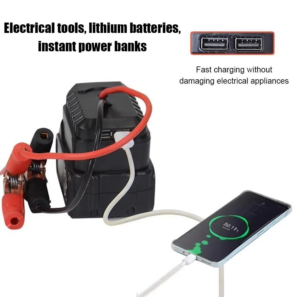 For Makita Car Battery Jump Starter Lithium Emergency Power Bank with Thickened Copper Clips with Dual USB Charging Ports