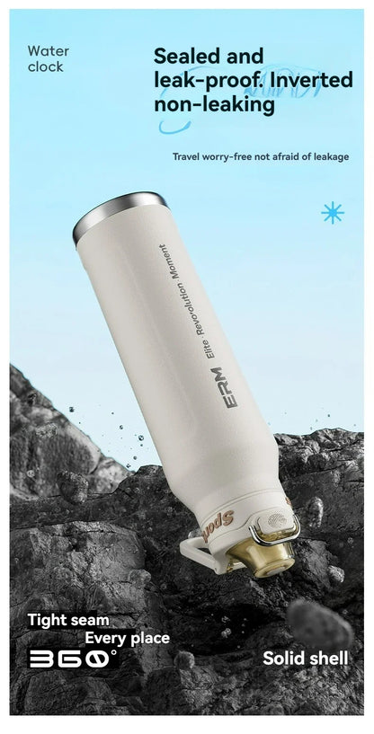 1L Stainless Steel Thermos Bottle, Iced & Heat Insulated Cup, Hiking Cycling Fitness Vacuum Flask with Handle