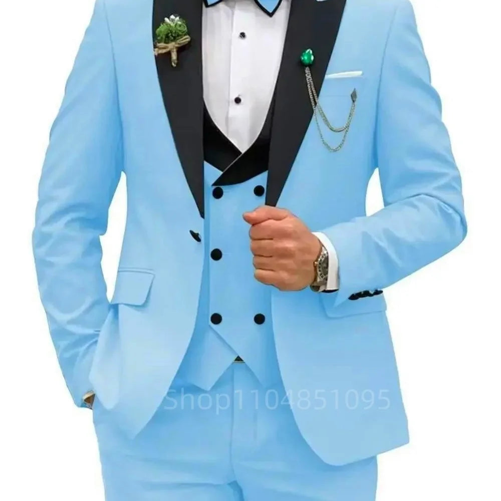 3 Pieces Men's Wedding Suits Formal Groom Tuxedo Slim Fit Business Blazer Double Breasted Vest Pants Set for Party