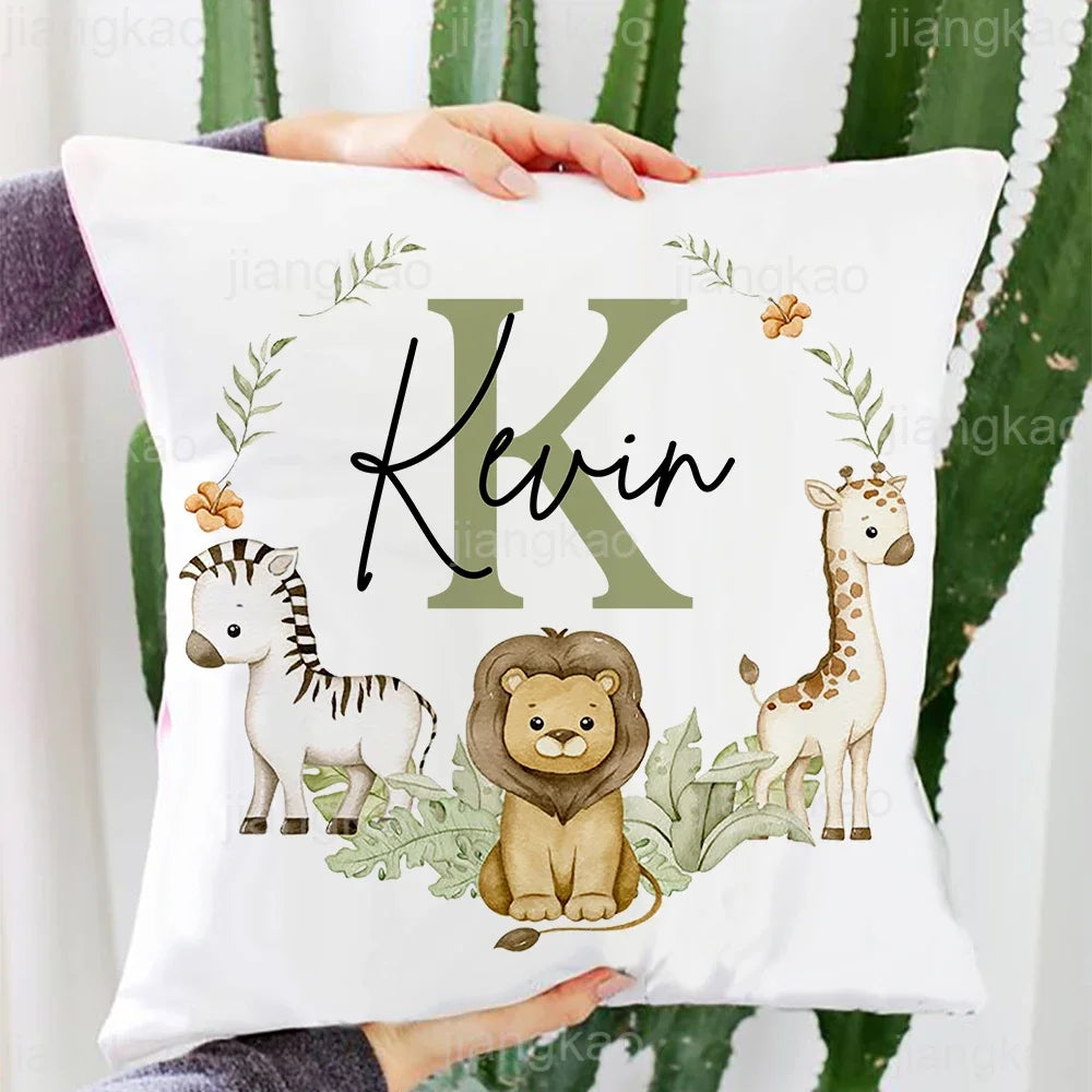Animal with Name Pillow Case Personalized Pillow Dust Cover Bedroom Kids Wild Party Decoration Pillowcase Birthday Children Gift