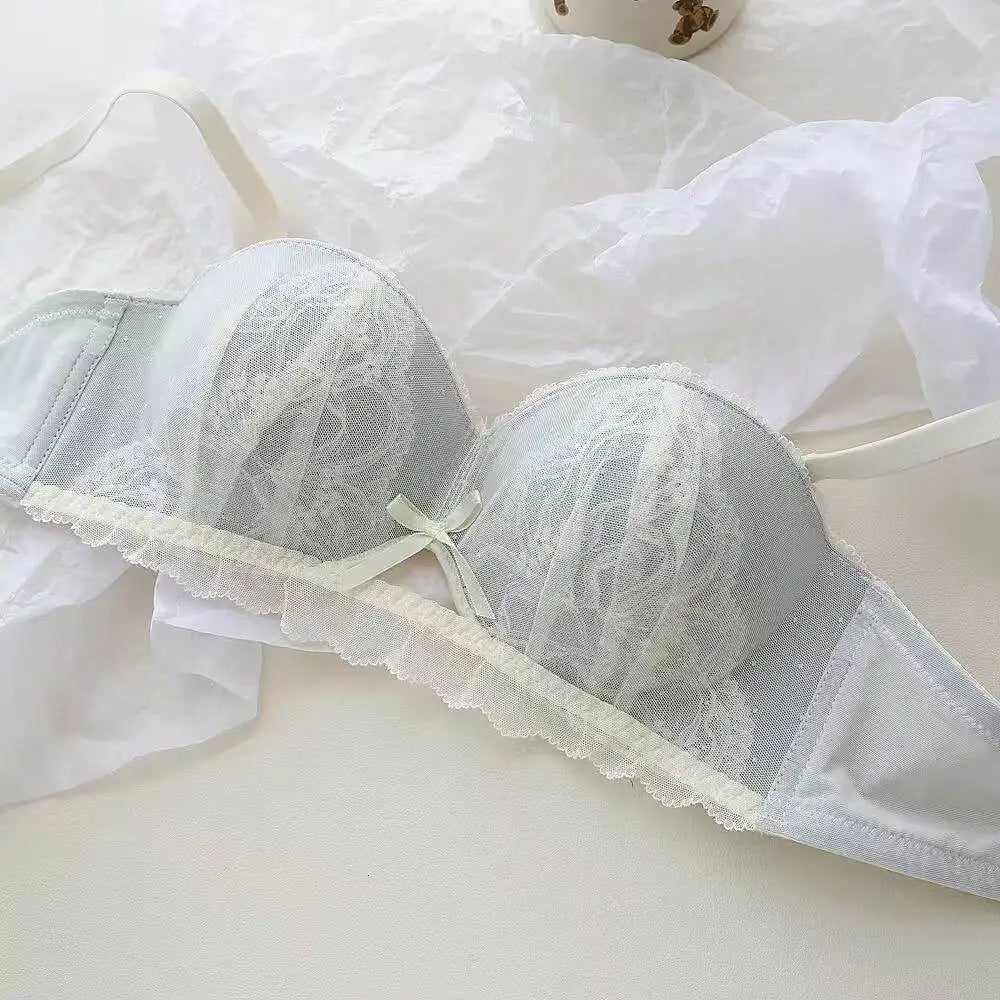 YEMOMO French Style Lace Half Cup Bra Set Wireless Push Up Boost Bust Lift Anti Sagging Elegant Comfortable Lingerie Set Ladies