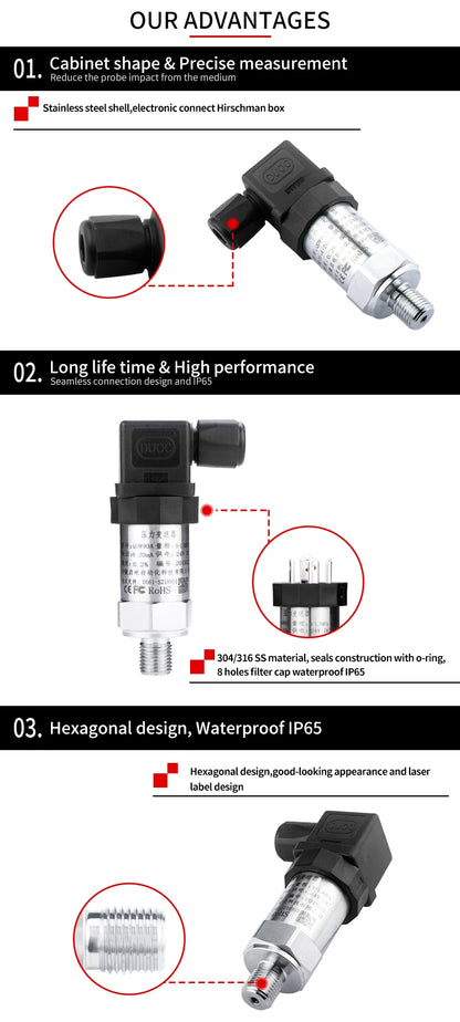 Pressure Transmitter 4-20mA 0-3.3V 0-10V RS485 G1/4" Pressure Sensor 1bar 10bar 50bar Digital Pressure Transducer