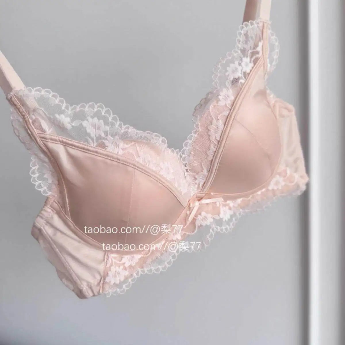 French Style Lace Satin Splice Bra Set Women Small Chest Gathered Lift Up Comfortable Soft Daily Underwear Lingerie Suit 32-38AB