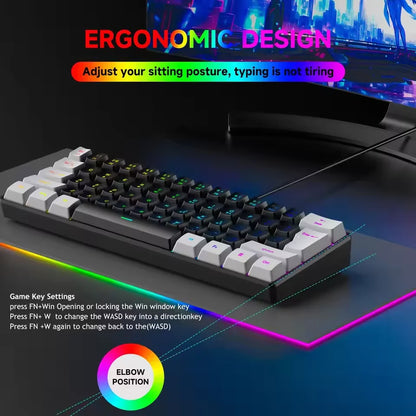 New Portable Wired Mini Mechanical Keyboard K61 Mini Keyboard Wired 61 Keys Phantom RGB,Black White Red Red/Blue Switch