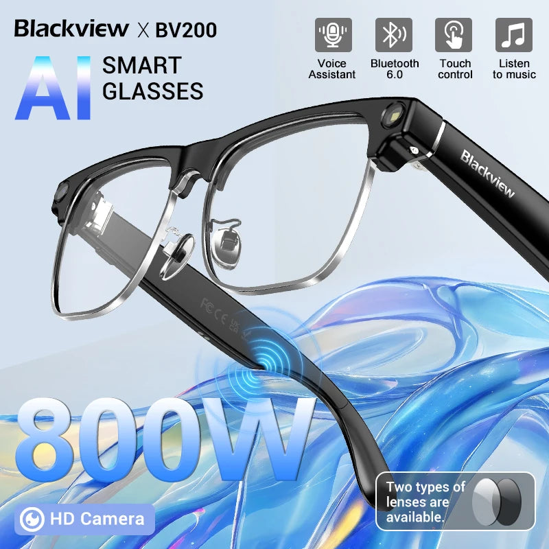 Blackview AI Smart Glasses 1200W 4K HD Camera Glasses Electronics Bluetooth Call AI Translation Voice Assistant Stereo Speaker