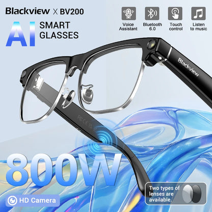 Blackview AI Smart Glasses 1200W 4K HD Camera Glasses Electronics Bluetooth Call AI Translation Voice Assistant Stereo Speaker