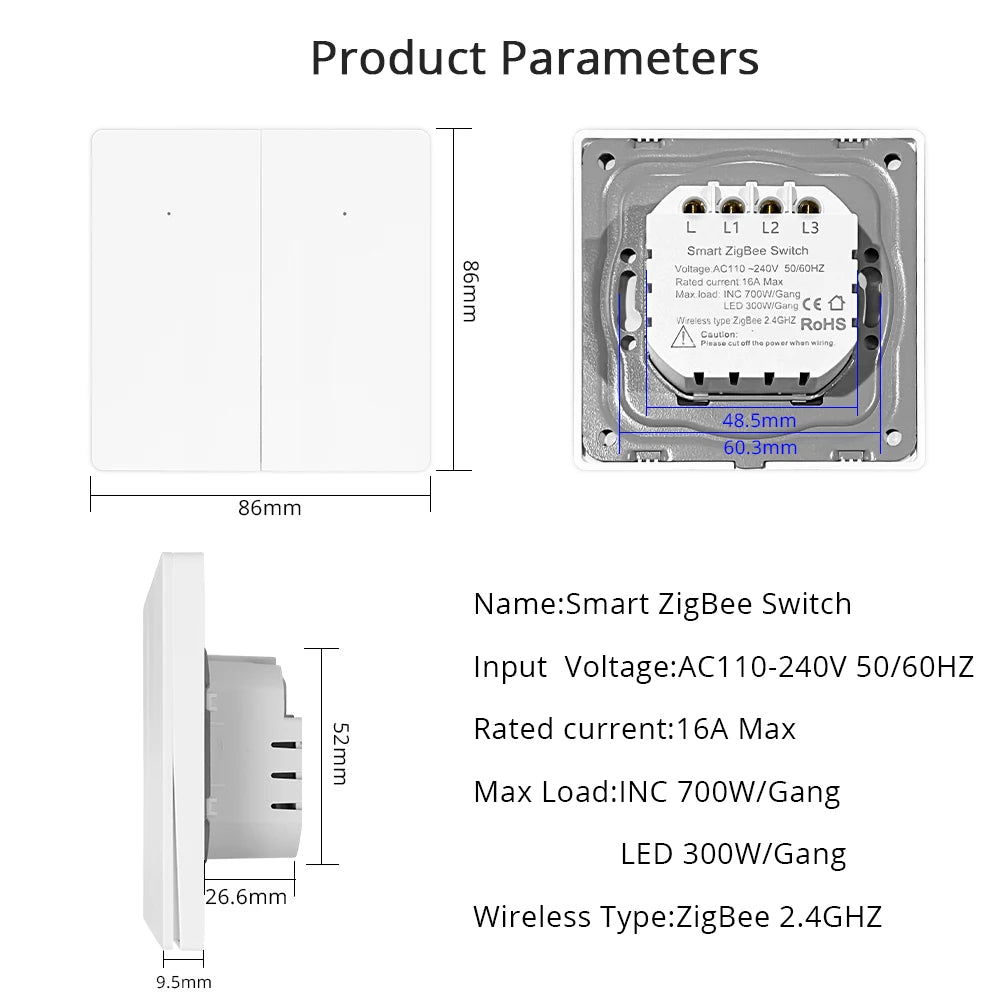 Zemismart Zigbee No Neutral Switch Physical Push Interruptor Smart Wall Switches Work with Tuya Magnetic Latching Relay 220V