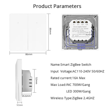 Zemismart Zigbee No Neutral Switch Physical Push Interruptor Smart Wall Switches Work with Tuya Magnetic Latching Relay 220V