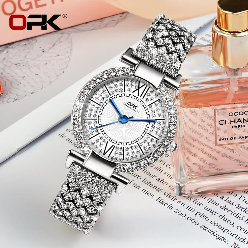 OPK 8618 Women Watch Simple Elegant Quartz Watch Waterproof Luminous Diamond Inlaid Watch For Women Box Gifts Original Reloj