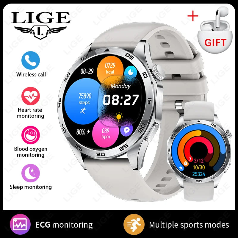 LIGE Micro Physical Examination ECG Smart Watch Men Bluetooth Call Heart Rate Blood Pressure Oxygen Health Smartwatch 2025 New