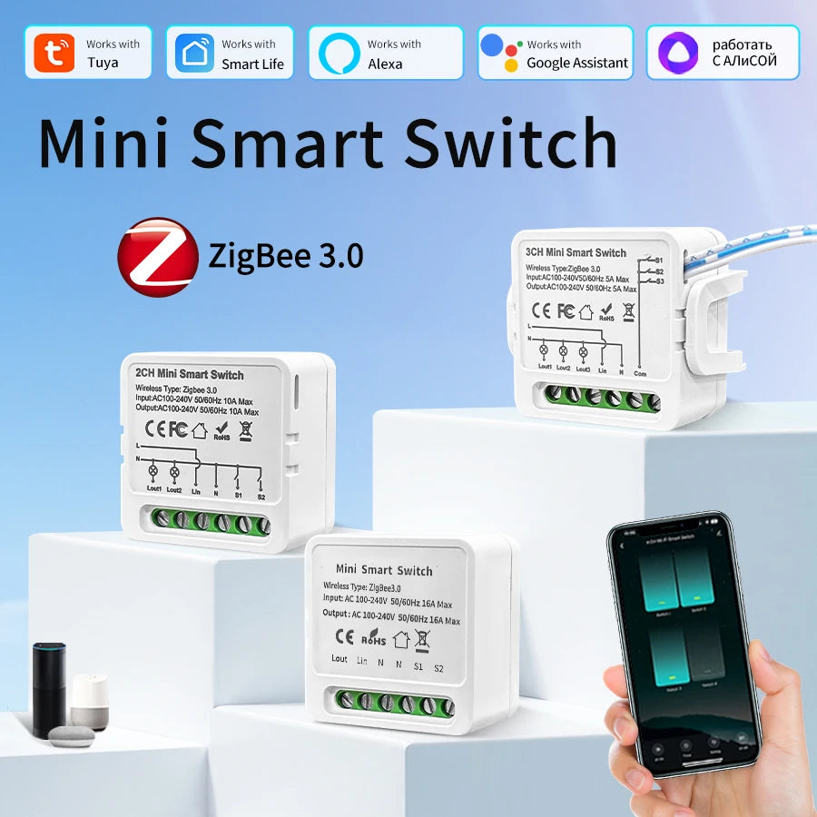 1CH/2CH/3CH Zigbee 3.0 Tuya Smart Light Switch Module Smart Life for Alexa Google Home Yandex DIY Remote Breaker Delay 100-240V