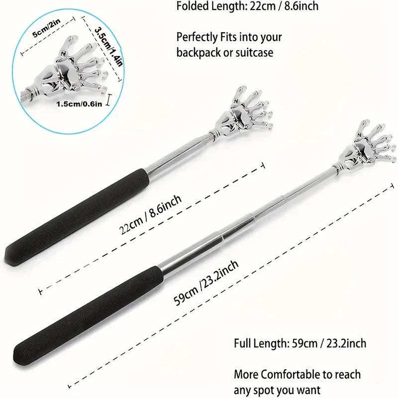 Stainless Steel Adjustable Massage and Tickle Relief Back Portable  Rubber Handle Extendable Telescoping Itch Stick Health Care