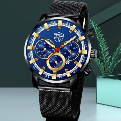 DEYROS Luxury 1/6 Pcs/ Set Men's Watch Set Quartz Outdoor Mesh Alloy Strap Trendy Style Men's Watches Gift Ideas