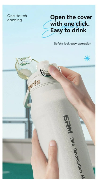 1L Stainless Steel Thermos Bottle, Iced & Heat Insulated Cup, Hiking Cycling Fitness Vacuum Flask with Handle