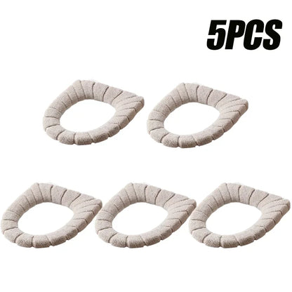 Soft and Warm Toilet Seat Cover Washable Bathroom Toilet Pad Cushion With Handle Thicker Soft Mat Knitting Warmer Closestool Mat