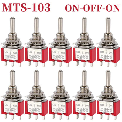 10PCS MTS-102 103 202 203 3Pins 6 Pins Mini Toggle Switch For Switching Lamp Light ON-OFF-ON /ON-ON Switch 6A 125VAC