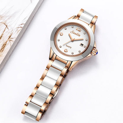 LIGE Brand SUNKTA Fashion Casual Woman Watch Ceramic Simple Bracelet Quartz Ladies Watches Date Waterproof Women's Wristwatches