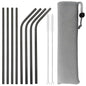 11Pcs Reusable Black Straw Set 304 Stainless Steel Straw Straight Bent Drinking Straw With Cleaning Brush Home Bar Accessory