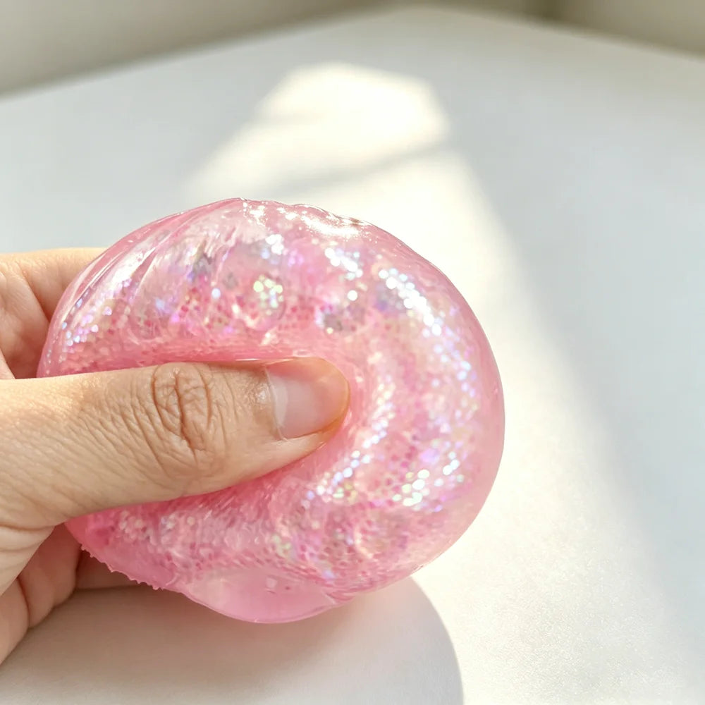 Squishy Glitter Simulation Steamed Bun Toy with Steamer Box Slow Rebound Stress Relief Squeeze Fidget Toy for Teens Adults Gifts