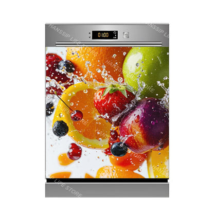 Water Splash Delicious Fruit Printed Dishwasher Sticker Wallpaper Kitchen Waterproof Dishwashing Cabinet Cover Decal Poster