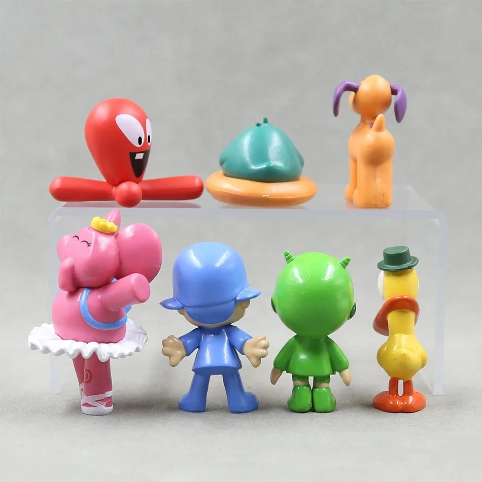 / 7Pcs/Set Kawaii Pocoyo Animal Toy Bird Duck Elephant Doll Toy Model Scene Ornaments Anime Cartoon Cute Pvc Figures Toys