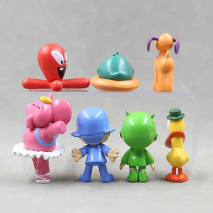 / 7Pcs/Set Kawaii Pocoyo Animal Toy Bird Duck Elephant Doll Toy Model Scene Ornaments Anime Cartoon Cute Pvc Figures Toys