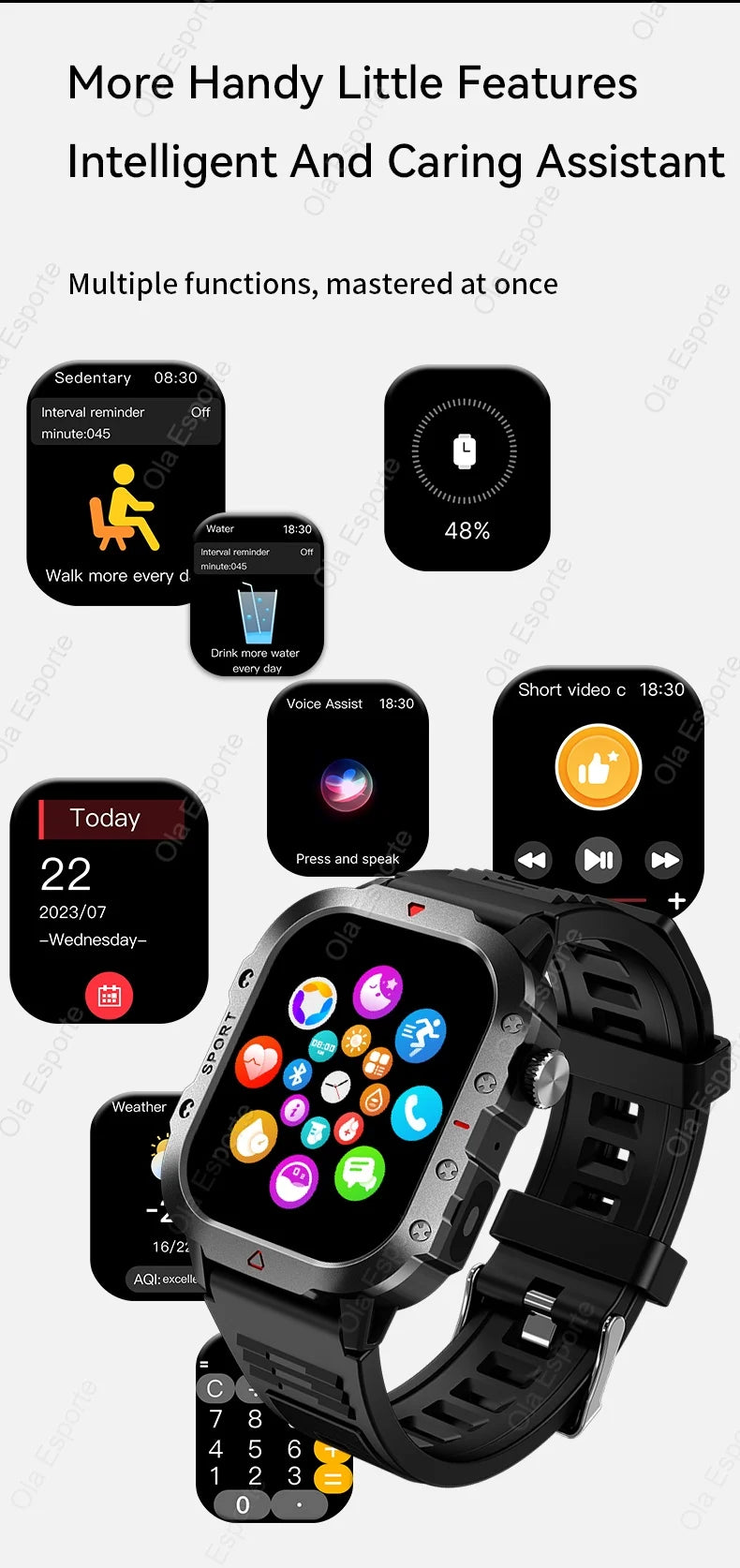2026 New Military Smart Watch Men IP67 3ATM Outdoor Sports Fitness Tracker Blood Pressure Health Monitor BT Calls GPS Smartwatch
